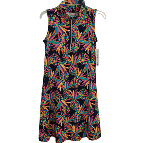 Lulu B Sleeveless Quarter Zip Dress Size XS Pineapple Beach Resort UPF 50+ NWT - Picture 2 of 11